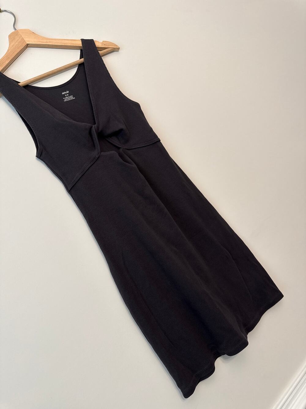 Aerie Ribbed Wrap Dress Black Sz S